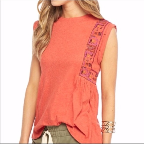 Free People Tops - Free People Marcy Embroidered Top in Red Orange
